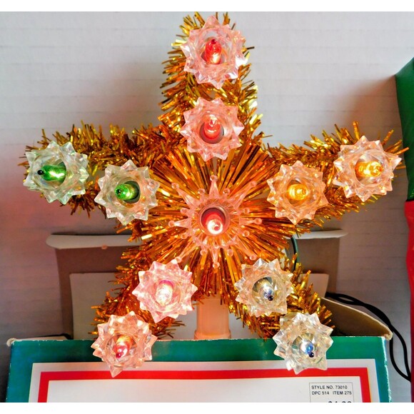 Vintage Christmas LOT 12 pc, 1994 Light Tree Star (works), Shiny Bright, Tinsel - Picture 2 of 16